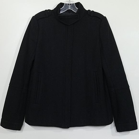 Vince Women's Pleated Back Wool Blend Twill Black CoatSize 8